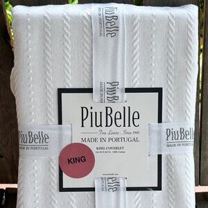 PiuBelle Portugal KING SIZE Cotton Chevron Pattern White Coverlet, 104" X 94"
